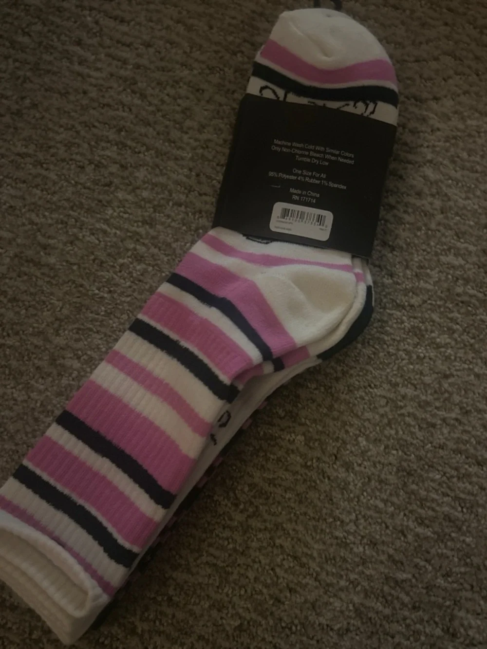 Von Dutch Crew Socks in Pink, Black & White Stripe 3 pairs
